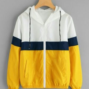 Color Block  Elastic waist Drawstring Jacket